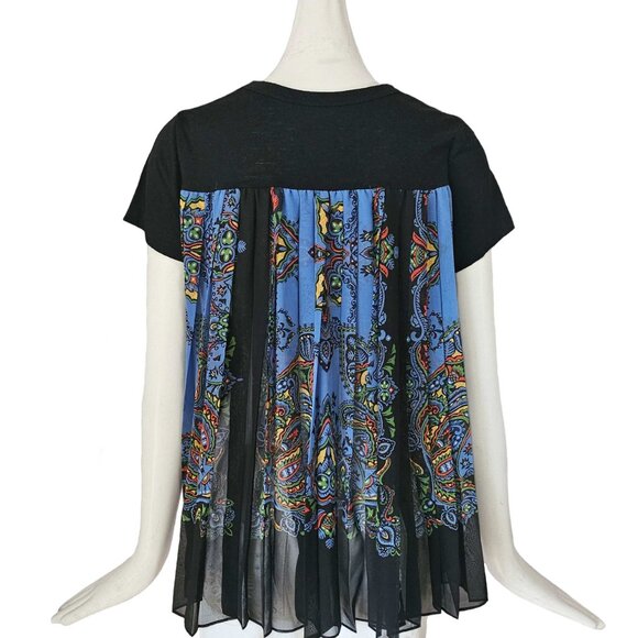 SACAI BLACK SHEER FLORAL PLEATED BACK TEE (3) - Picture 5 of 9